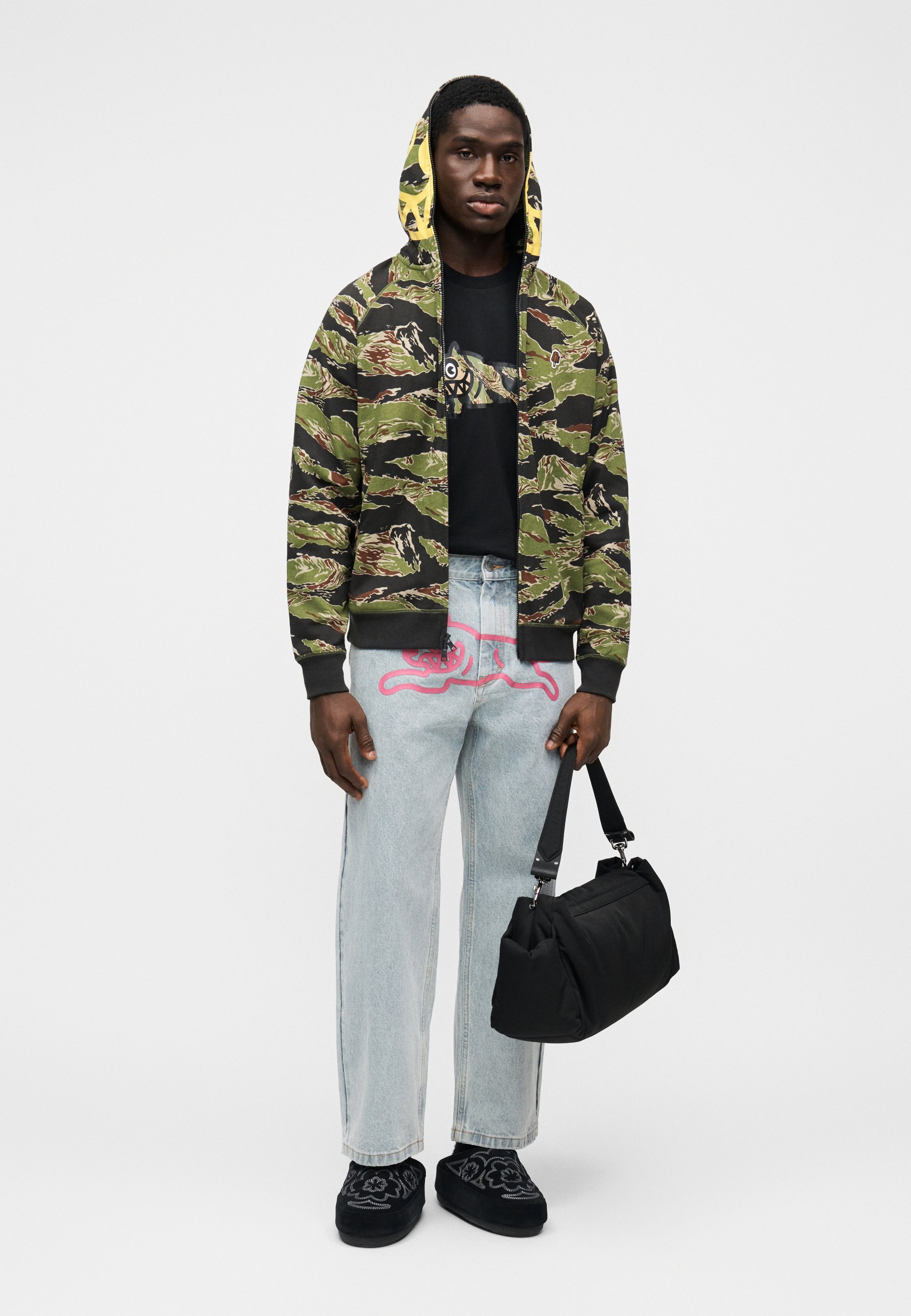 Y's ワイズ STRIPE CAMO P O-ROUND NECK BIG.T HARD TWISTED JERSEY Y'S STITCH LONG SLEEVE BIG T(L Grey): Y's｜THE