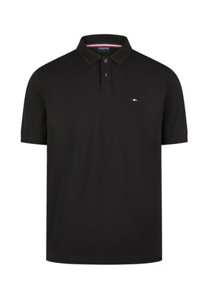 Czarna polo z krótkim rękawem, z dwoma guzikami, małe logo w kolorach czerwonym, białym i niebieskim na lewej piersi oraz klasyczny kołnierzyk.