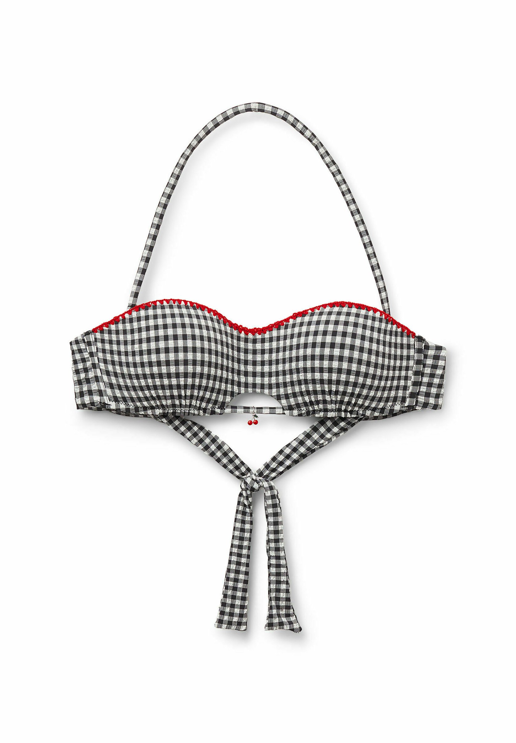【cherry】THE TOE♡korinthos sleeveless Calzedonia CHERRY VICHY - Bikini top - Black/black - Zalando