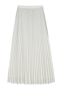 Gonna plissettata in tessuto bianco con strisce verticali blu navy, dotata di una comoda vita elastica e un design fluido.