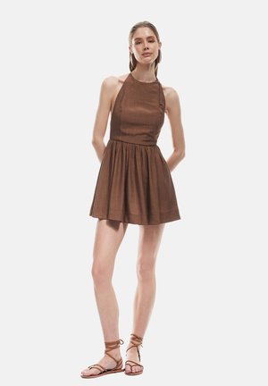 HALTER NECK MINI DRESS, - Day dress - brown