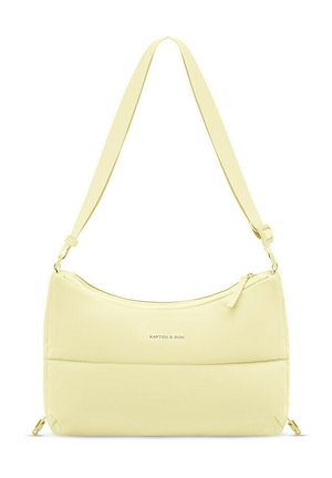 Lichtgele rechthoekige schoudertas met verstelbare band, ritssluiting en klein "Kapten & Son" logo in het midden aan de voorkant.
