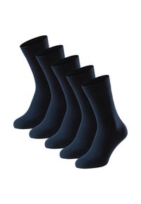 Fünf Paar marineblauer Socken aus einem weichen, strukturierten Stoff mit einem gerippten Bund und verstärkter Zehenpartie für höhere Haltbarkeit.