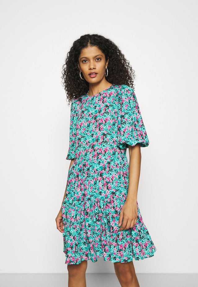 GATHERED TIERED DRESS - Sukienka letnia - turquoise