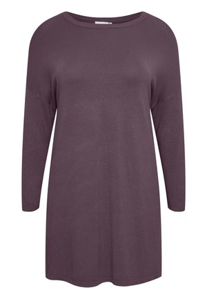 Paarse oversized longsleeve top met een ronde halslijn, gemaakt van zachte, gestructureerde stof. Losse pasvorm, de zoom valt onder de heupen.