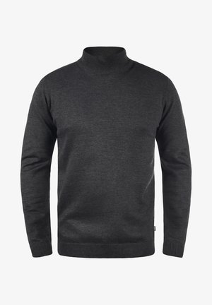 Maglione a collo alto di colore grigio scuro, con maniche lunghe, polsini e orlo a costine. Realizzato in un morbido tessuto lavorato a maglia.