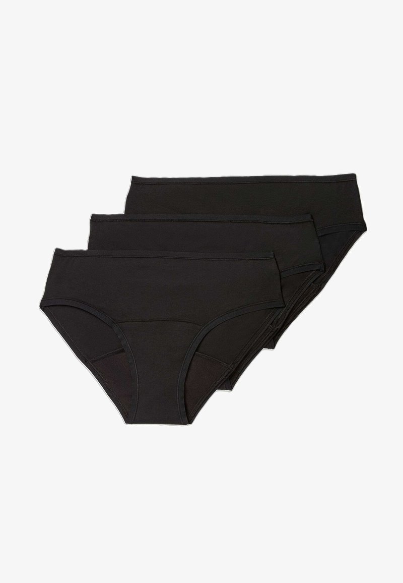 Tre par sorte bomulds trusser med sømløst design, mid-rise skæring og en blød tekstur. Hver trusse har elastiske taljebånd.