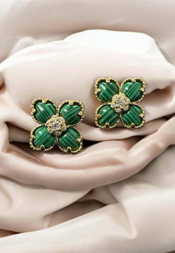 FLOWER CLOVER MALACHITE STUD - Earrings2
