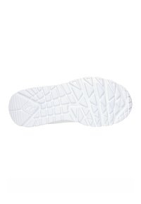 Semelle de sneaker blanche avec un motif de traction texturé, présentant des rainures et des formes proéminentes pour l'adhérence et le soutien. Design lisse et minimaliste.
