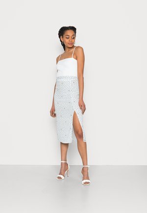 PRINTED MIDI SLIT SKIRT - Falda de tubo - blue/white