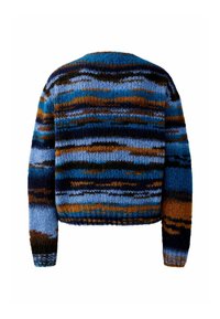 Strickpullover mit lockerer Passform, mit horizontalen Streifen in Blau, Braun und Schwarz. Das strukturierte Garn verleiht ein gemütliches Aussehen.