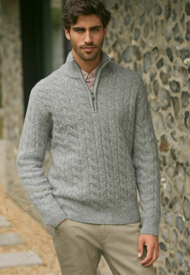 Next TEXTURED PREMIUM SOFT TOUCH ZIP NECK - Pulóver - grey cable