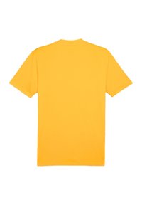 T-shirt a maniche corte, con collo a giro in tessuto giallo luminoso. Presenta una superficie liscia, un design leggero e nessun logo o motivo visibile.