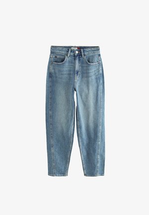 Light blue denim jeans with a relaxed fit, featuring a high waist, five pockets, and visible stitching details. Overall, a classic design.