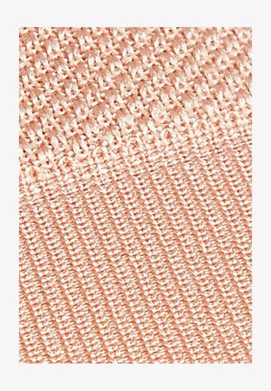 Light pink knitted fabric, featuring a textured pattern with diagonal ribbing and a slightly shiny finish. Smooth and soft texture.