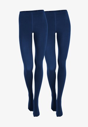 Leggings blu navy realizzati in un tessuto morbido ed elastico; design aderente con vita alta; texture morbida e look senza cuciture.