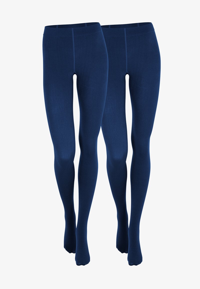 Leggings blu navy realizzati in un tessuto morbido ed elastico; design aderente con vita alta; texture morbida e look senza cuciture.