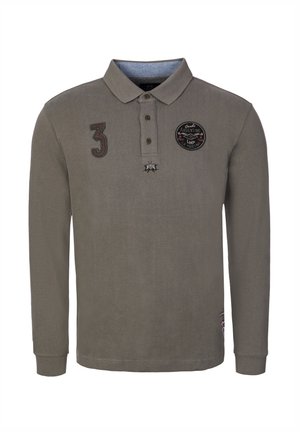 Poloshirt met lange mouwen in olijfgroen. Voorzien van een kraag, knopen, geborduurd logo en een nummer 3-patch op de borst. Gemaakt van katoen.