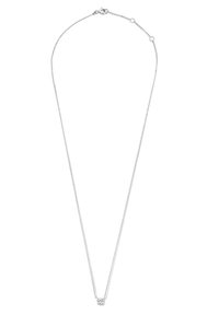 Collier en argent avec une chaîne délicate et un pendentif central unique comportant une pierre claire, mettant en valeur un design simple et élégant.