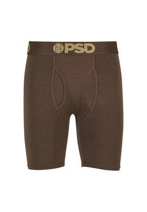 Brown cotton boxer briefs with a fitted design, elastic waistband featuring the "PSD" logo in gold. Seam detailing visible on the front and sides.