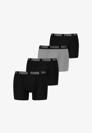 Boxeri negri și gri, cu un elastic moale pe talie, având logo-ul Puma. Include două perechi negre și una gri, toate dintr-un amestec de bumbac.