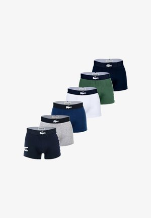 Set di sei boxer in cotone per uomo in navy, grigio, bianco e verde, con un elastico logato e un design aderente. Materiale in cotone, texture liscia.