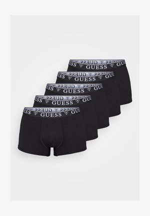 Férfi fekete boxer alsónadrág, puha anyagból, elasztikus derékpánttal, amelyen a "GUESS" logó található, és testhezálló fazonban. Öt pár található a csomagban.