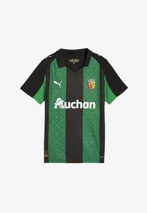 Juoda ir žalia futbolo marškinėliai su raštuota žalia dalimi, trumpomis rankovėmis, apykakle ir "RCL" logotipu, pagaminti iš lengvos medžiagos.