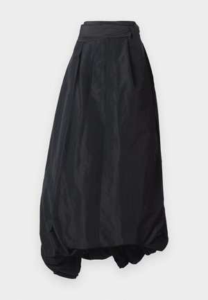 Gonna nera a vita alta realizzata in materiale leggero. Presenta un design plissettato, una forma fluida e tessuto arricciato all'orlo.