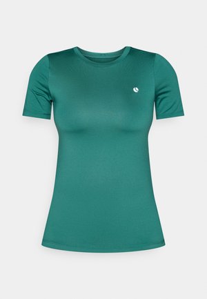 Vihreä lyhythihainen urheilupaita, joka on valmistettu sileästä ja joustavasta kankaasta. Paidassa on pyöreä pääntie ja pieni valkoinen logo rinnassa.