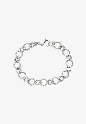 Zilveren armband met afwisselend gladde ovale en gestructureerde rechthoekige schakels, beveiligd met een karabijnsluiting.
