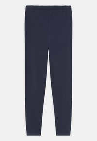 Pantaloni felpati blu navy realizzati in tessuto morbido. Caratterizzati da una vita elastica, gambe affusolate e senza motivi visibili o dettagli metallici.