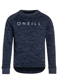 Sweatshirt à manches longues bleu marine avec un motif texturé, col rond et logo blanc "O'NEILL" sur la poitrine. L'ourlet inférieur est arrondi.