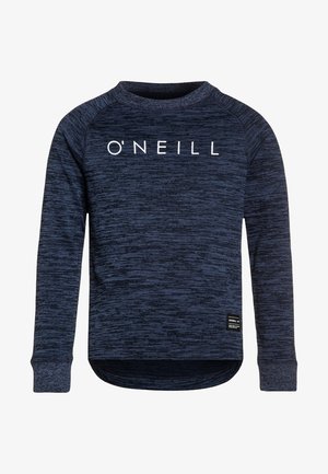 Sweatshirt à manches longues bleu marine avec un motif texturé, col rond et logo blanc "O'NEILL" sur la poitrine. L'ourlet inférieur est arrondi.