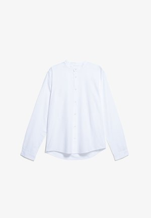 Witte longsleeve shirt van katoen met een bandkraag, button placket aan de voorkant en een afgeronde zoom. Eenvoudig ontwerp en zachte textuur.