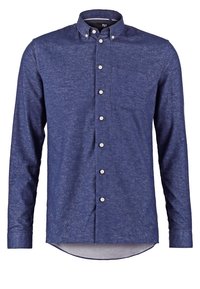 Chemise à manches longues boutonnée en bleu marine chiné avec col boutonné et poche poitrine.