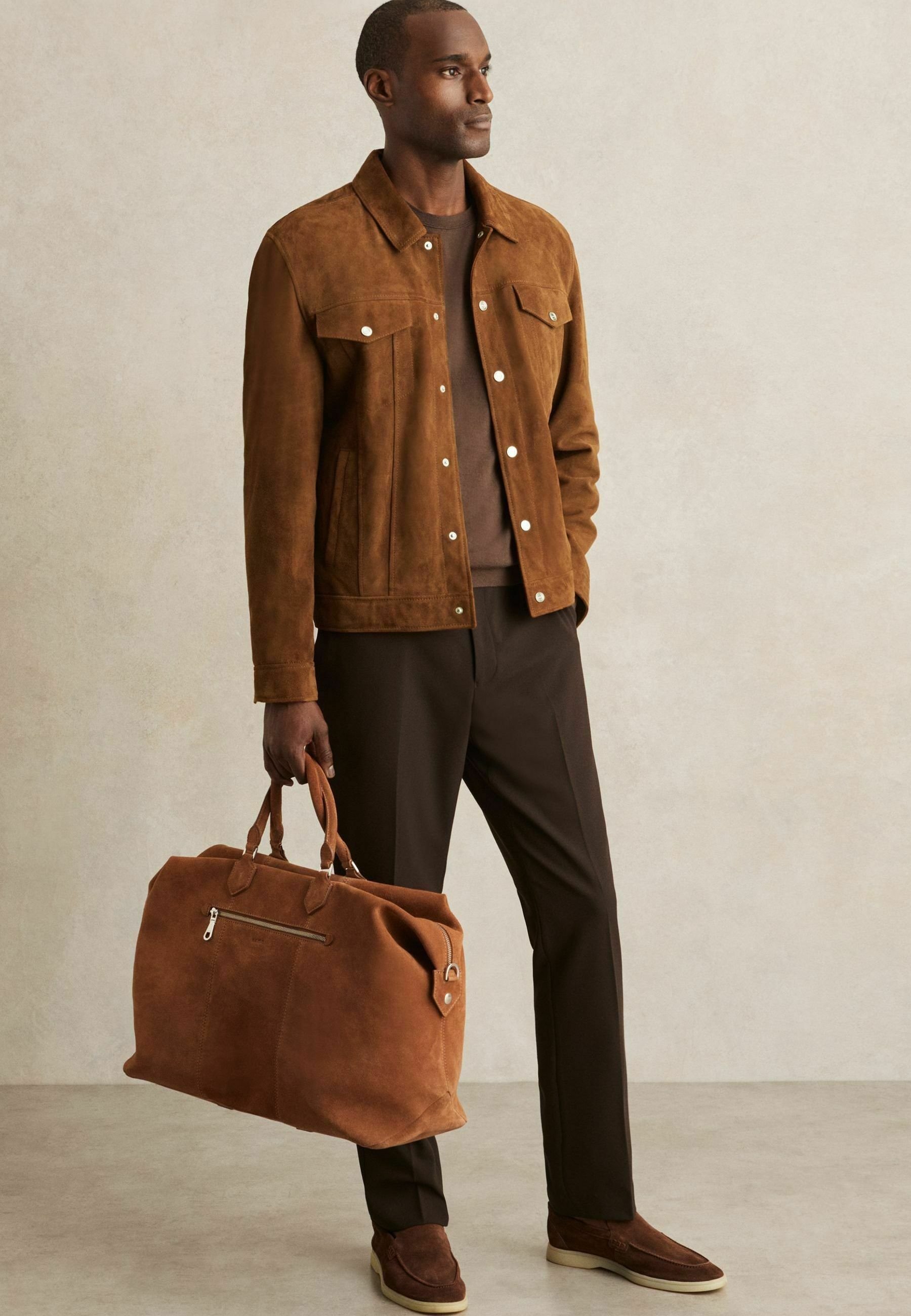 Reiss REGULAR FIT - EDINGTON PRESS STUD TRUCKER - Leather jacket