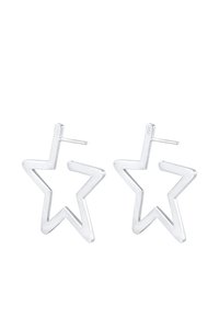 Silver star-shaped hoop earrings with a smooth finish, featuring an open design and straight post for secure wearing.
