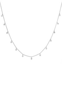 Collier en argent avec une chaîne fine ornée de pendentifs ronds disposés de manière régulière. Les disques présentent une surface texturée, ajoutant un intérêt visuel.
