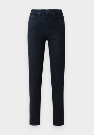 Mørkeblå denimjeans med rett benkutt, med knappeåpning, fem lommer og subtile sømdetaljer.