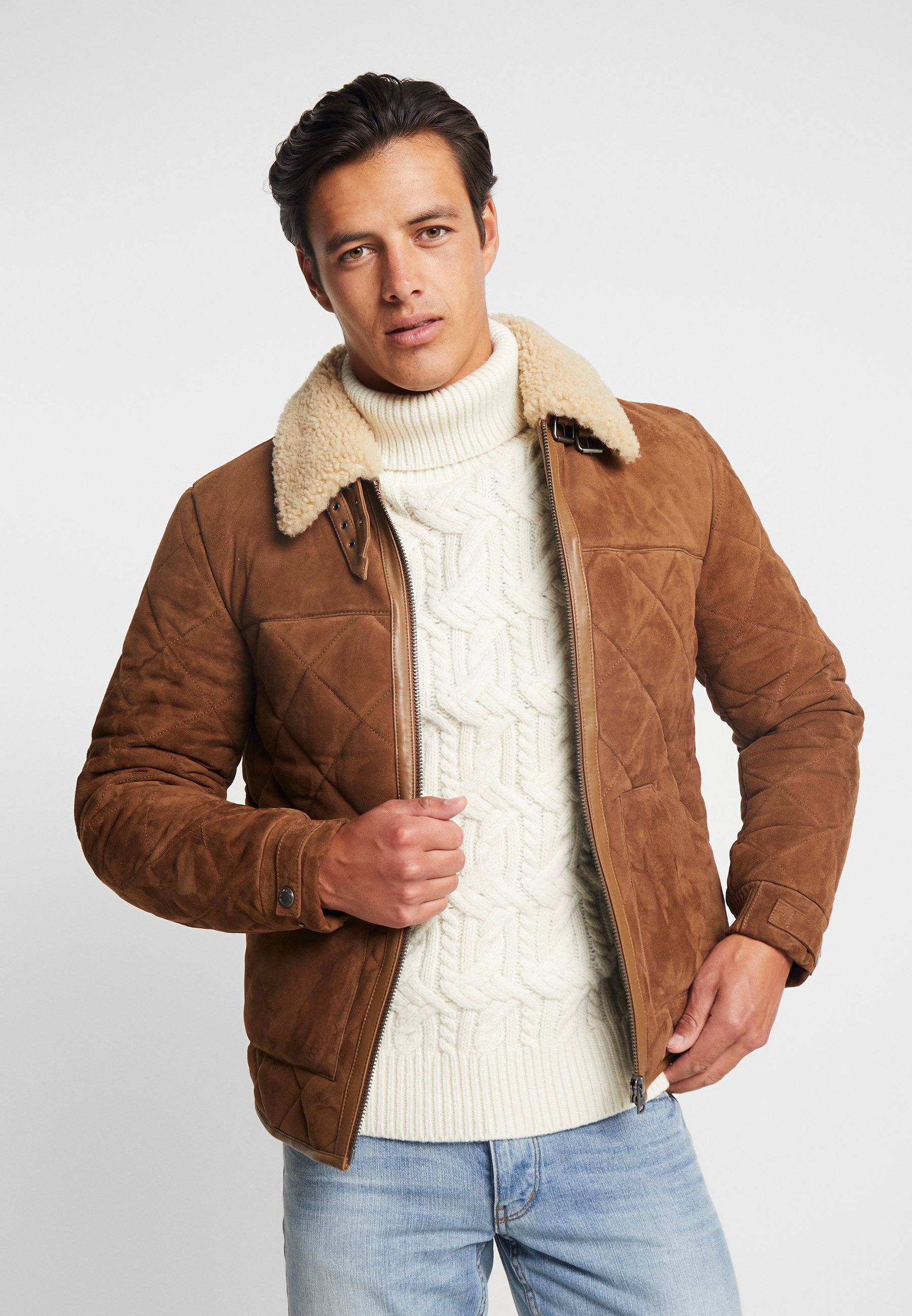 Chevignon Bross Cuir Veste En Cuir Cognac Marron Clair Zalando Fr