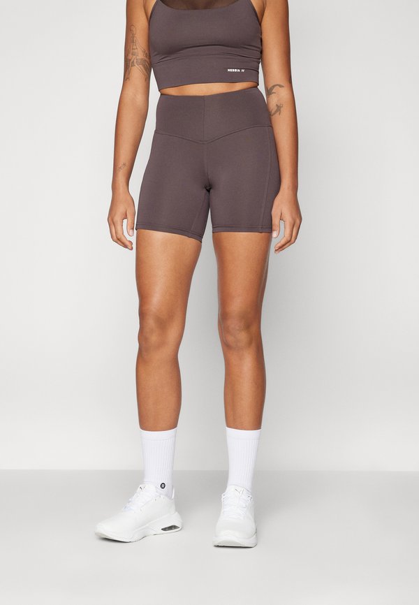 HIGH WAISTED BIKER SHORTS - Tights - marron