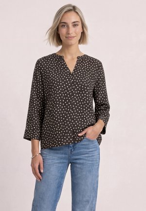 Street One, 3/4-ARM BLUSE MIT SPLIT NECK UND PRINT - Blouse - black coffee
