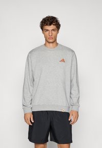 Grijze sweatshirt gemaakt van een katoenmix, met lange mouwen en een geribde zoom. Opvallend oranje Adidas-logo op de borst.