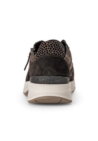 Braune Wildleder-Sneaker mit Mesh-Akzenten, strukturiertem Rücken und Gummisohle. Mit einem "rollingsoft"-Logo an der Ferse und seitlichem Reißverschluss.