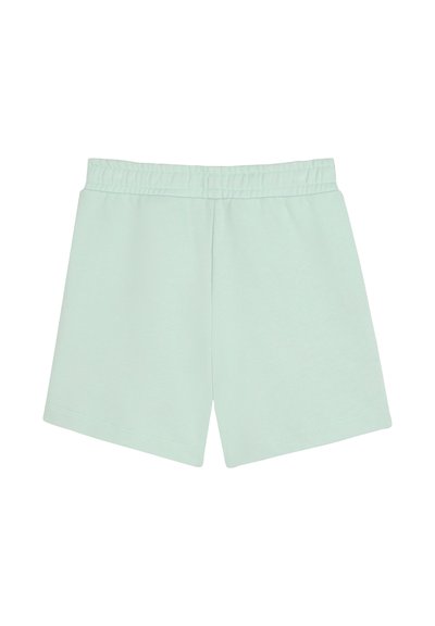 Shorts vert clair à taille élastique avec une coupe droite, présentés à plat sur un fond blanc.