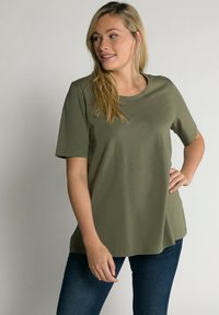 Ulla Popken RUNDHALSAUSSCHNITT - Jednoduché tričko - khaki