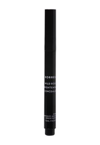 Tubetto di correttore cilindrico nero con meccanismo a vite, etichettato "Korres Wild Rose Brightening Concealer", capacità di 1,5 mL.