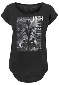 Svart t-skjorte med kort armer som har et grafisk trykk av Jack Skellington. Mykt stoff med avslappet passform og rund kant.