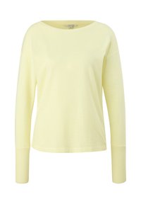 Ljusgul långärmad topp med båtringning, ribbad mudd och avslappnad passform, tillverkad av mjukt, strukturerat tyg.